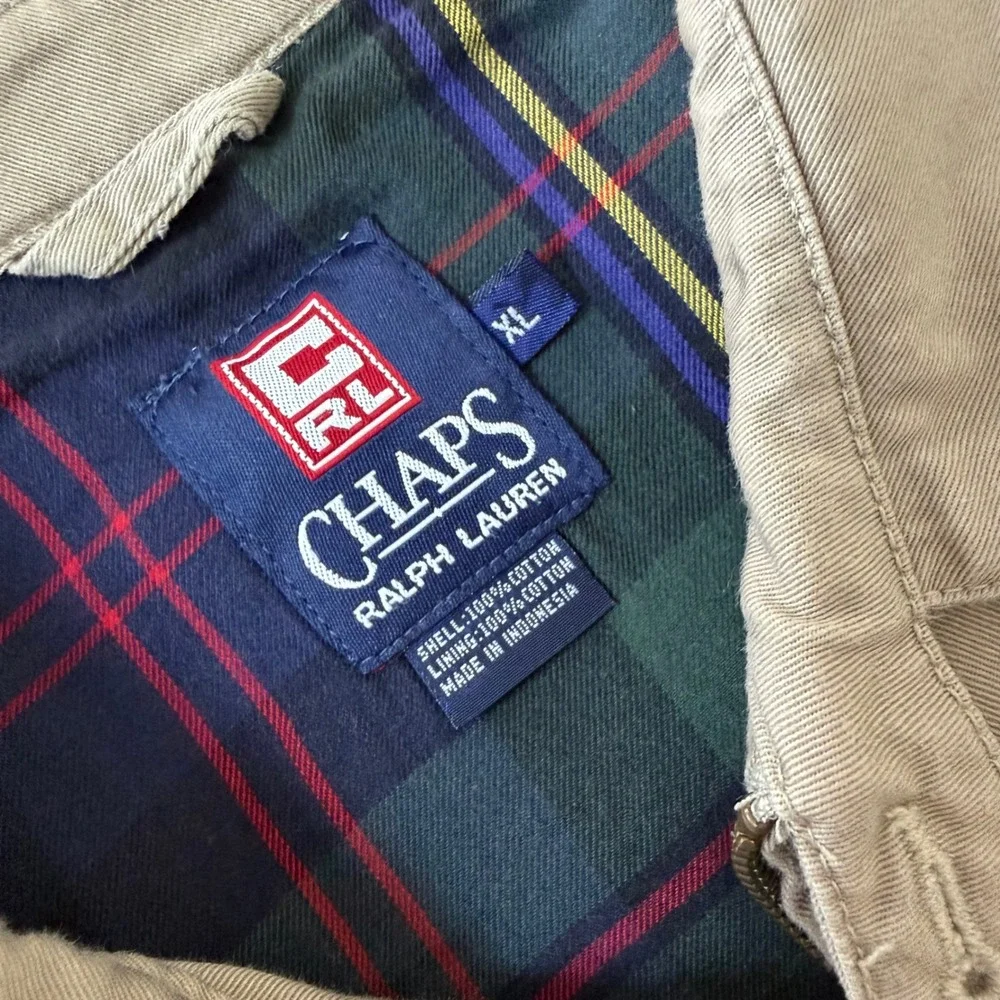 Vintage Chaps Ralph Lauren Mens XL Tan Harrington Jacket‎ Full Zip Plaid Lined
